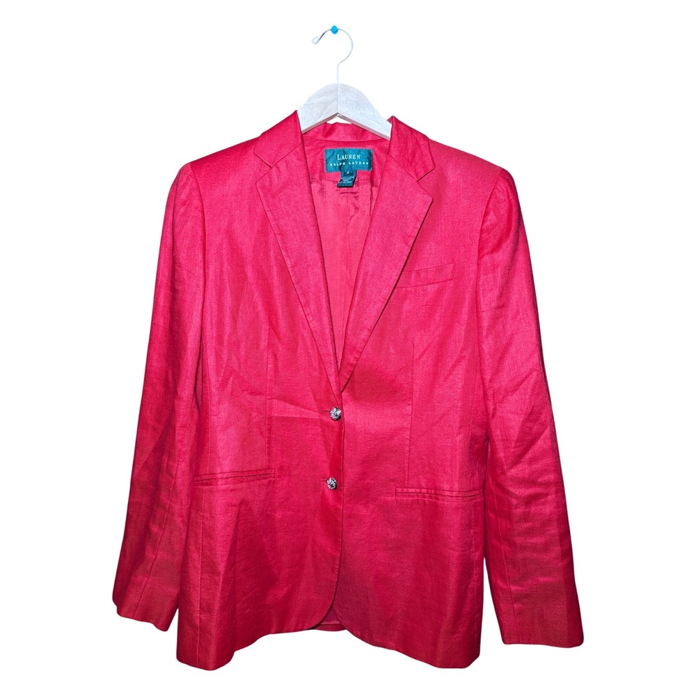 Lauren Ralph Lauren Red 100% Linen Two Button Blazer Jacket 4 Preppy Classic